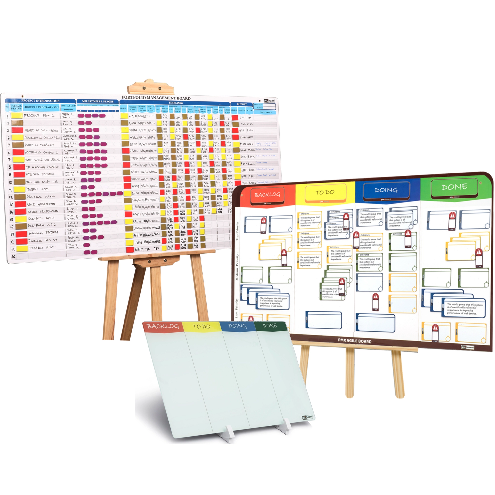 3-in-1 Project Management Board Set XXL – Portfolio Board + Agile Kanban Board + Desktop Kanban Board System